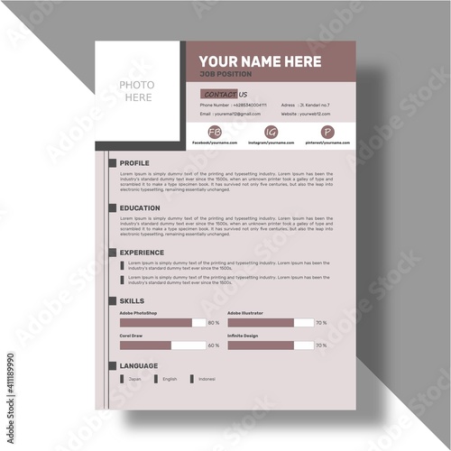 a cv template to apply for jobs. with A4 paper size which is designed simply with grayish brown color