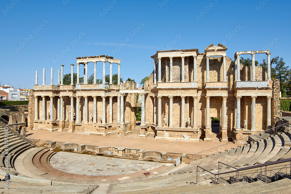 Panorámica del teatro romano de Mérida, Badajoz, Extremadura, España