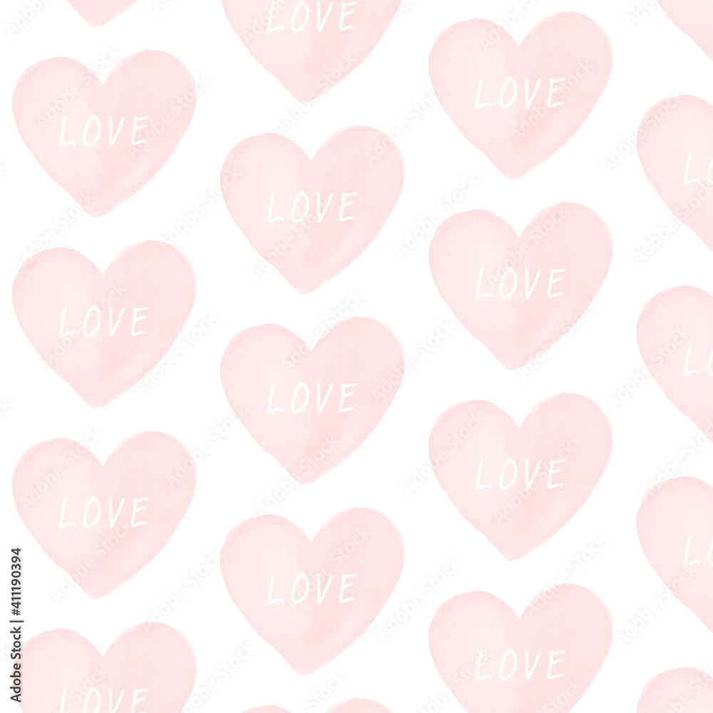 Seamless hand drawn watercolor pattern with hearts and love, Seamless background with hearts., Valentine's Day.