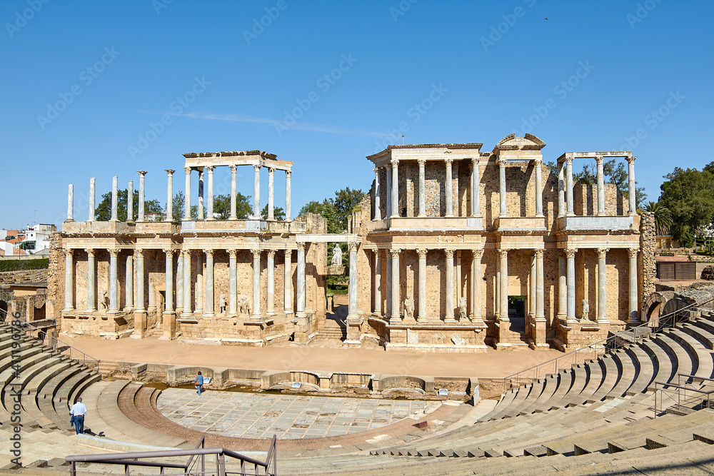 Panorámica del teatro romano de Mérida, Badajoz, Extremadura, España