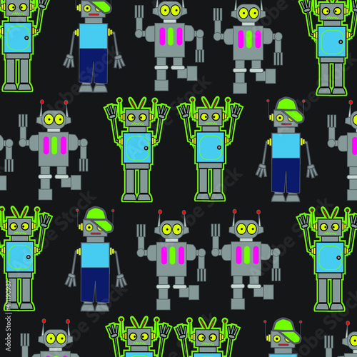 Funny pattern with robots,  for wrapping paper, greeting cards, posters, invitation
