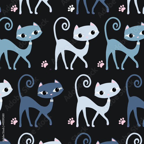 Cute baby Cat pattern vector illustration.