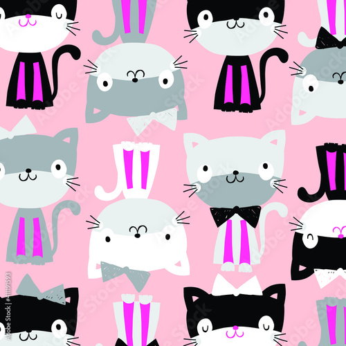Cute baby Cat pattern vector illustration.