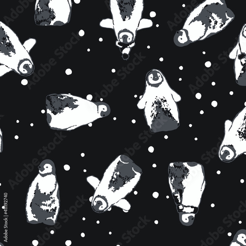 Christmas penguin pattern vector illustration. Fabric, wrapping paper, wallpaper, packaging.