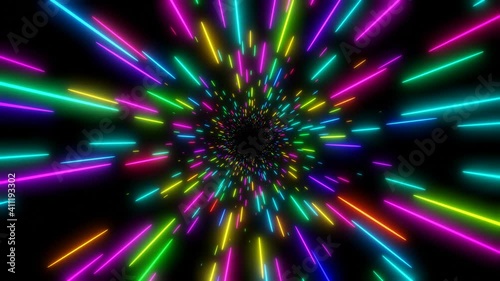 Abstract background neon glow colors dynamic animation. Speed of light in galaxy. Cosmic background for event, party, carnival, celebration. Looped Seamless hyperspace 3D Animation.
