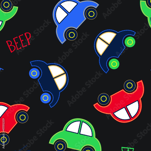 Cute baby car pattern vector illustration.