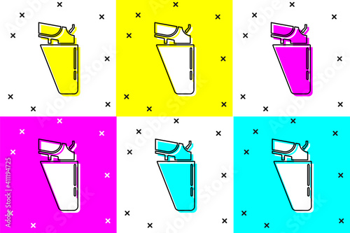 Set Revolver gun in holster icon isolated on color background. Vector.