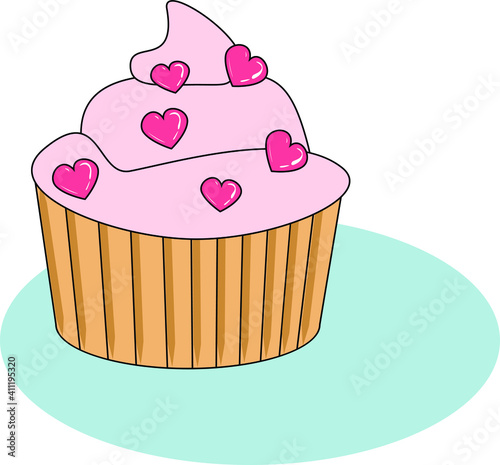 cupcake, cake, food, sweet, pink, dessert, icing, chocolate, isolated, cup, birthday, baked, cream, white, muffin, cupcakes, frosting, illustration, celebration, snack, treat, party, pastry, sprinkles