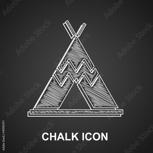 Chalk Traditional indian teepee or wigwam icon isolated on black background. Indian tent. Vector.