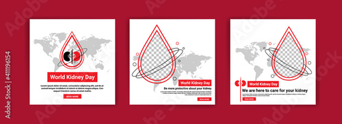 Collection of social media posts for world kidney day. Education to maintain kidney health. Education about the dangers of kidney disease.