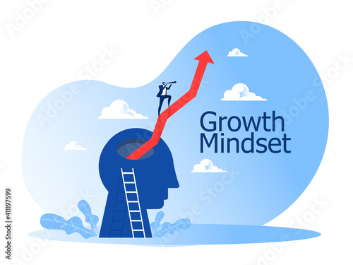 Businessman vision with binoculars for opportunities on head human for target further