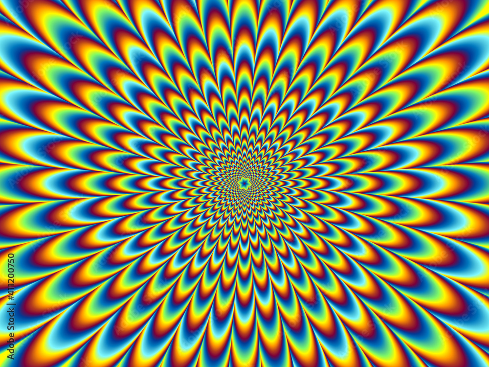 Pulsing fiery spirals. Optical illusion of movement.