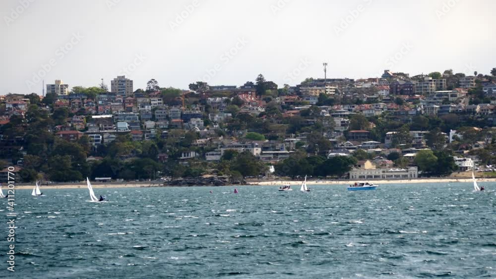 Sydney, Australia, the city center from a boat on a cloudy day Sydney, Australia, the city center from a boat on a cloudy day