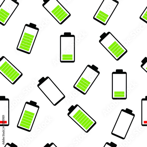 vector patterned set of batteries. flat illustration of batteries pattern. gradation of used batteries. maximum battery capacity and minimum. batteries with different levels of use