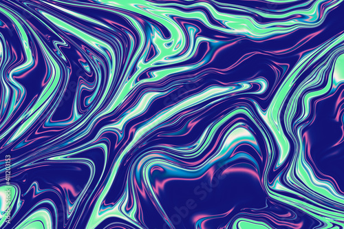 Abstract liquid marble pattern with modern futuristic blue-green-pink gradient color background. photo