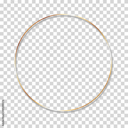 round gold metal frame with shadow on transparent background