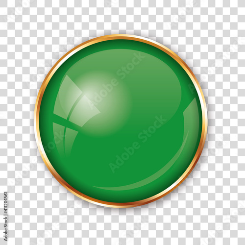green button with gold frame on transparent background	