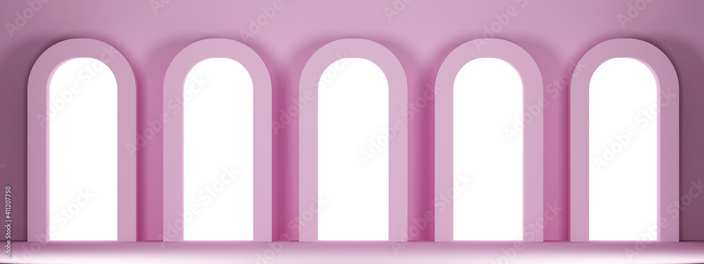 Fototapeta premium pink wall with arched niches