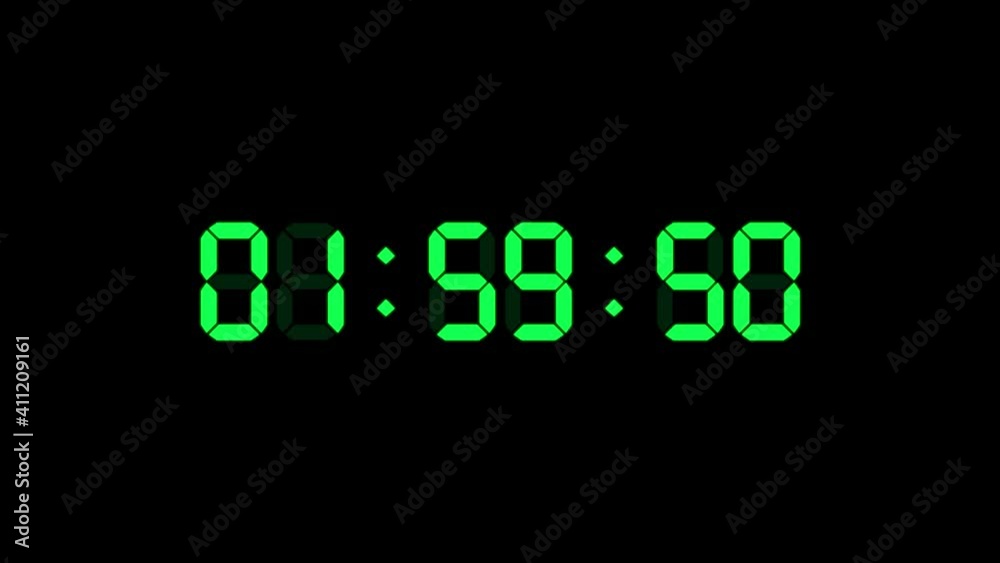 2 hour o'clock digital clock. Seconds count to two. Numerical