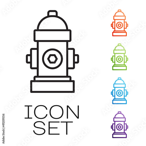Black line Fire hydrant icon isolated on white background. Set icons colorful. Vector.