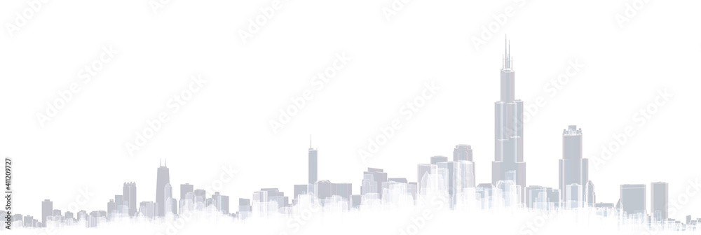 cityscape with transparent buildings and tower