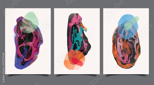 Set of Abstract Hand Painted Illustrations for Wall Decoration, Postcard, Social Media Banner, Brochure Cover Design Background. Modern Abstract Painting Artwork. Vector Pattern