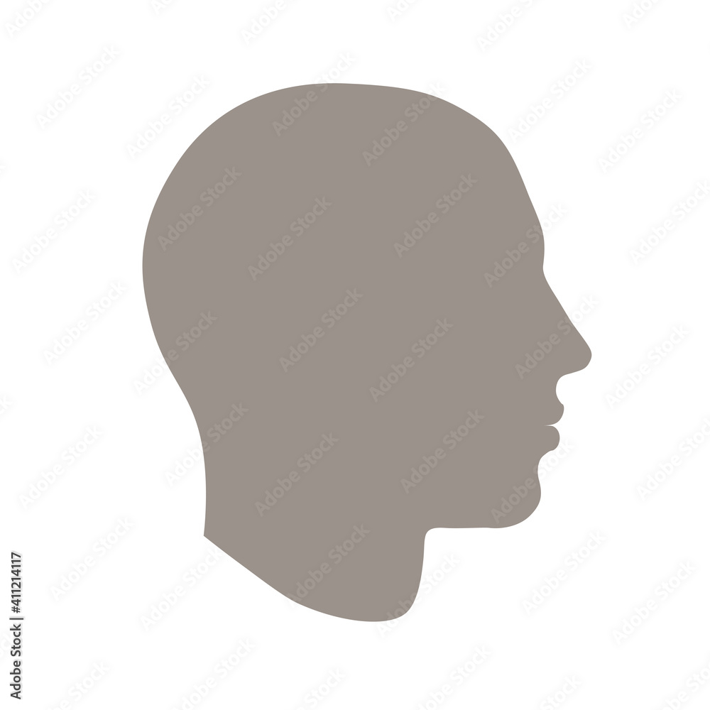 Hand drawn model of human head in side view. Flat vector silhouette drawing isolated on white background. EPS 8.