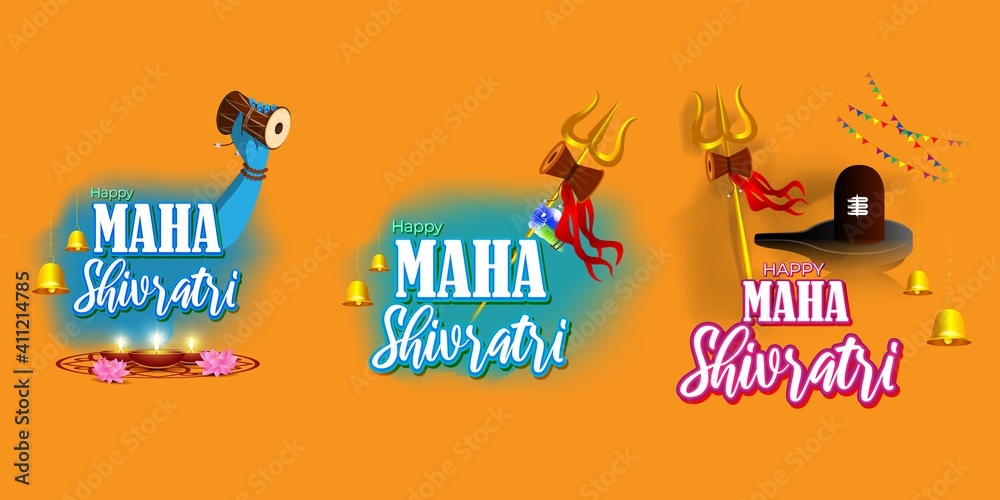 Vector illustration of Maha Shivratri stickers with bells and God Shiva, Hindu festival Shivratri clip art Vector illustration of Maha Shivratri stickers with bells and God Shiva, Hindu festival Shivratri clip art