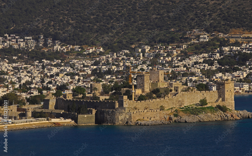Turkey - Mugla - Bodrum is the place where the most tourists come. Bodrum castle and city view.
