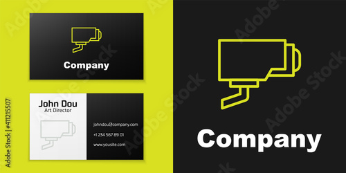 Logotype line Security camera icon isolated on black background. Logo design template element. Vector.