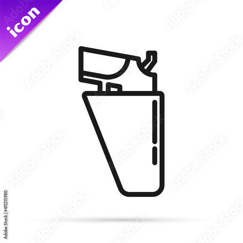 Black line Revolver gun in holster icon isolated on white background. Vector.