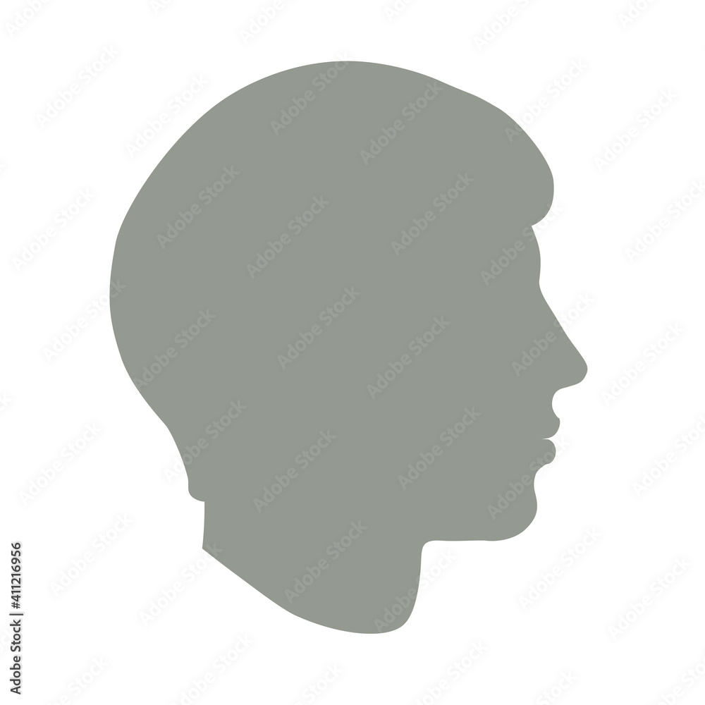 Hand drawn model of human head in side view. Flat vector silhouette drawing isolated on white background. EPS 8.