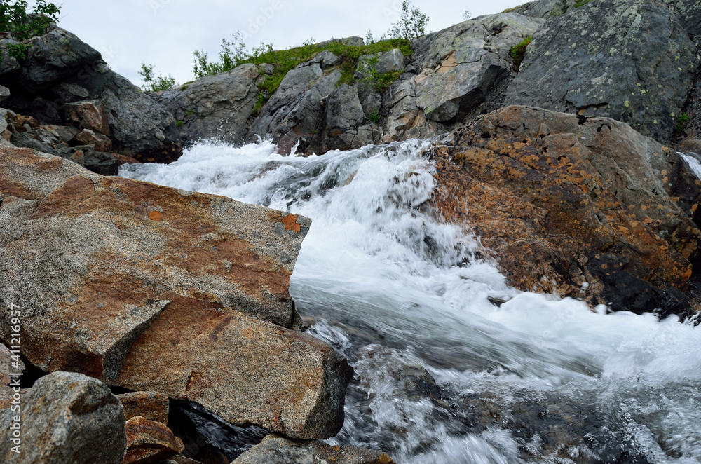 beautiful clean and fresh mountain stream in summer