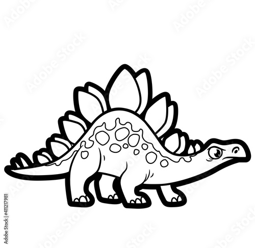 Cartoon stegosaurus with a crest on its back and spines on its tail  outline for coloring on a white background