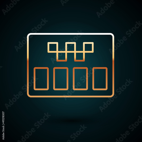 Gold line Taximeter device icon isolated on dark blue background. Measurement appliance for passenger fare in taxi car. Vector.