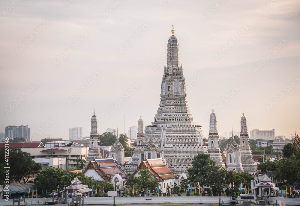 Wat Arun Ratchawararam, seen from the bank of the Chao Phraya River, Bangkok, Thailand