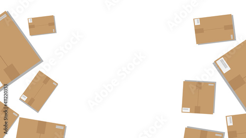 Parcel box brown color top view, with copy space background ,illustration in flat cartoon style , Illustration Vector EPS 10 