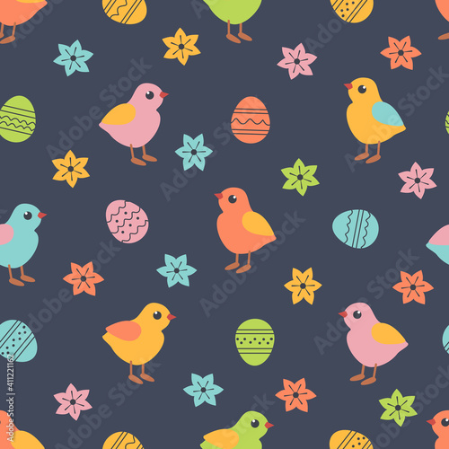 Easter Eggs Chicken Cute Holiday seamless pattern