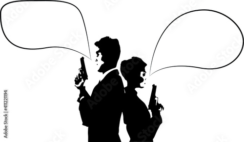 silhouette of a couple in a duel position
