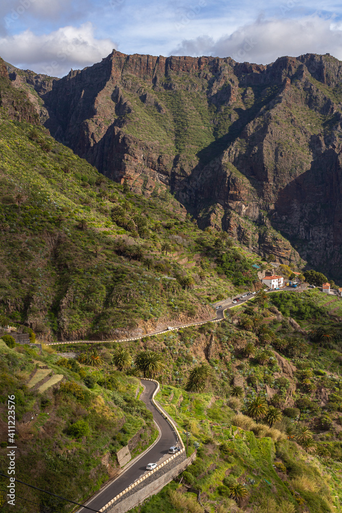 Masca, Tenerife, mountain landscape and trails. A touristic destination.