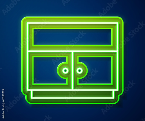 Glowing neon line Wardrobe icon isolated on blue background. Vector.