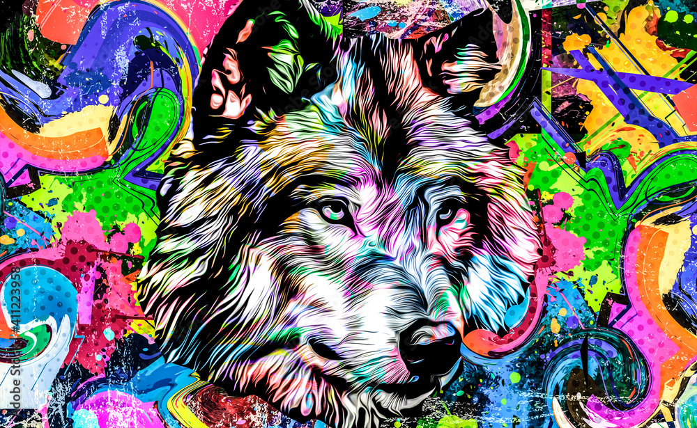 wolf head with creative abstract elements on white background Stock  Illustration | Adobe Stock