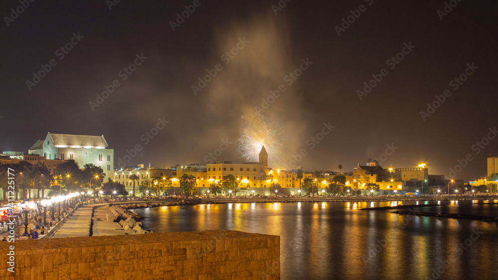 Bari from Italy. Fireworks in the night