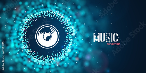 Abstract music background. Sound vector web banner template. Blur motion particles abstract 