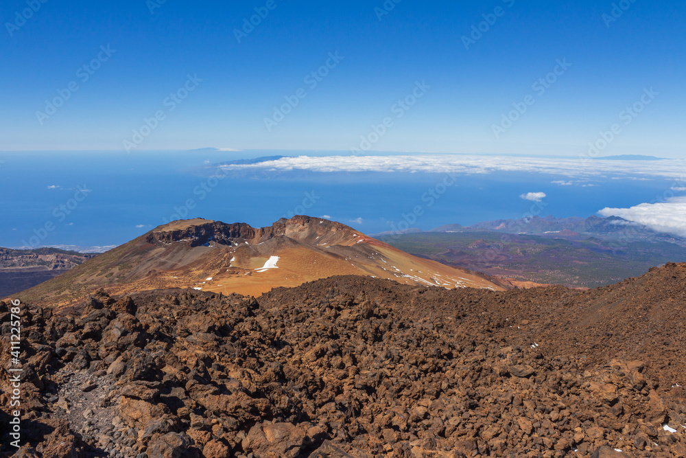 Teide National Park from Tenerife. a beautiful arid travel destination with volcanic lava landscape made by Teide volcano