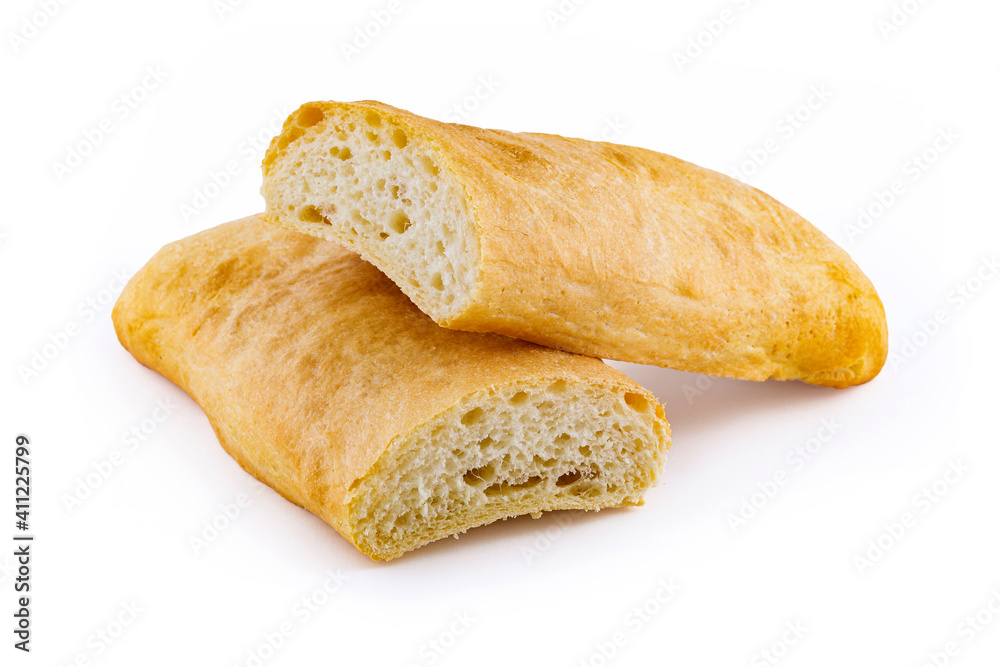 Italian ciabatta bread isolated on white background Italian ciabatta bread isolated on white background