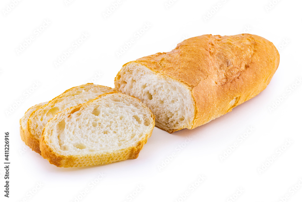 Italian bread baguette isolated on white background