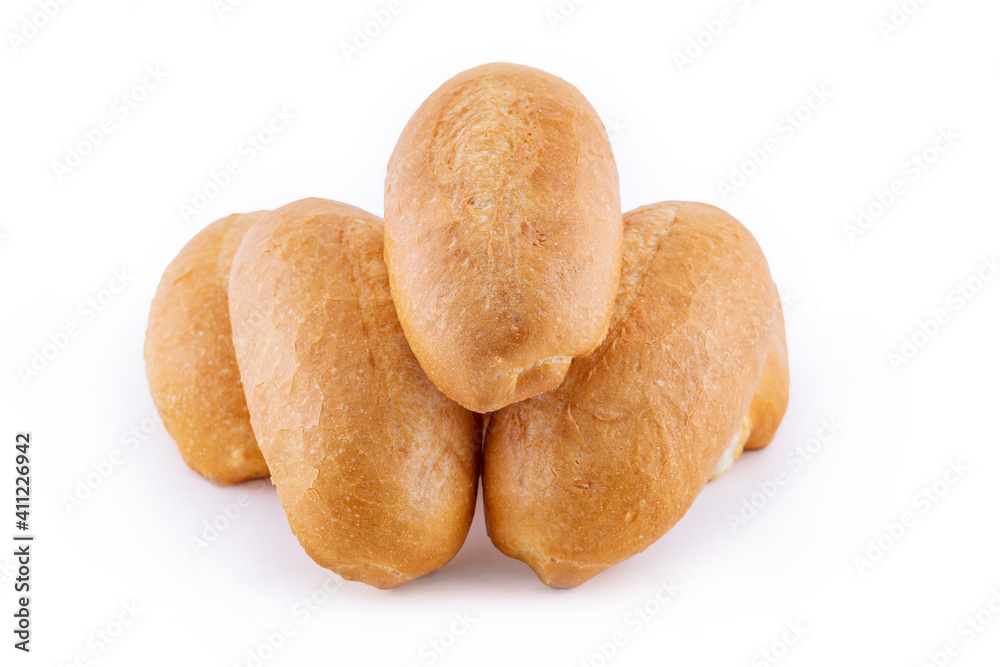 French bread isolated on white background. Fresh and crispy French bread isolated on white background. Fresh and crispy