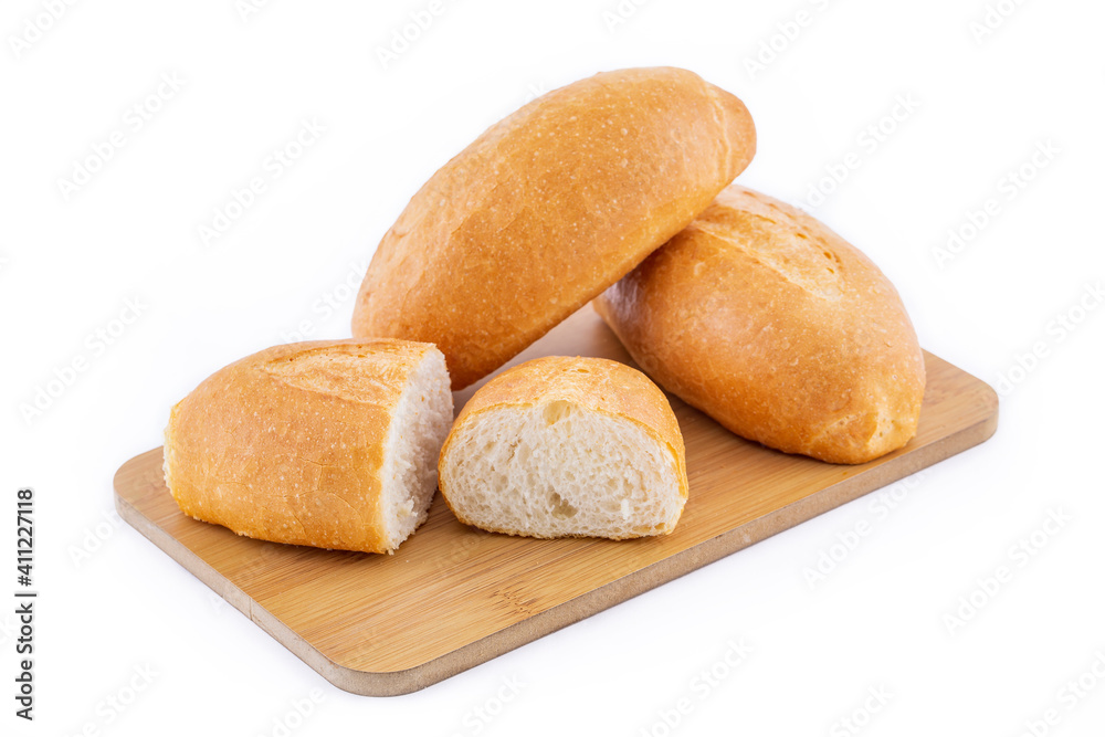 French bread isolated on white background. Fresh and crispy French bread isolated on white background. Fresh and crispy