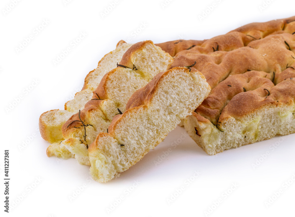 Italian focaccia isolated on white background Italian focaccia isolated on white background